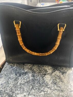Gucci Black Leather Tote with Bamboo Handle